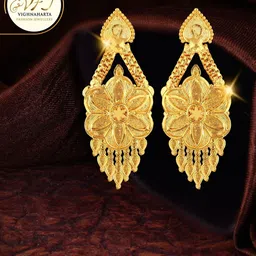 Vighnaharta Gold-Plated Floral Drop Earrings-22