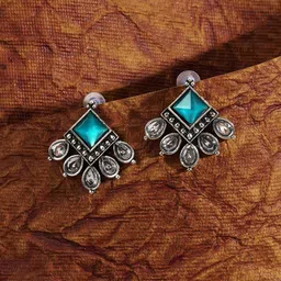 TEEJH Charulatha Silver-Plated Diamond Shaped Oxidised Drop Earrings-12
