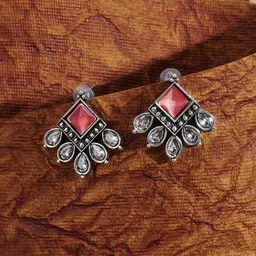 TEEJH Charulatha Silver-Plated Diamond Shaped Oxidised Drop Earrings-34