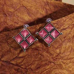 TEEJH Dhamini Silver-Plated Diamond Shaped Oxidised Drop Earrings-10