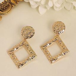 SOHI Gold-Toned Diamond Shaped Drop Earrings-image-4