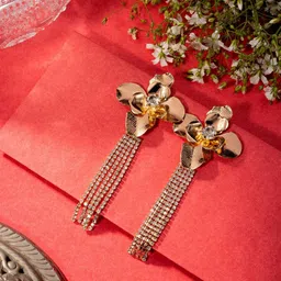 Niscka Gold-Plated Floral Drop Earrings-18