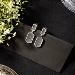 Niscka Rhodium-Plated American Diamond Studded Geometric Drop Earrings-picture-35