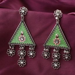 kashwini Silver-Plated Brass Meenakari Drop Earrings-image-6