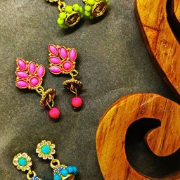 FEMMIBELLA Set Of 3 Gold-Plated Stone Studded Dome Shaped Jhumkas-42