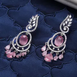 ZENEME Pink Leaf Shaped Drop Earrings-20