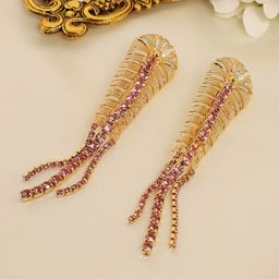 SOHI Gold-Plated Artificial Stones Leaf Shaped Drop Earrings image 1