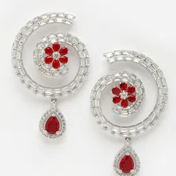 Aazeen Rhodium-Plated Circular Drop Earrings-picture-10