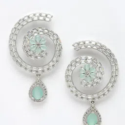Aazeen Rhodium-Plated Circular Drop Earrings-picture-6