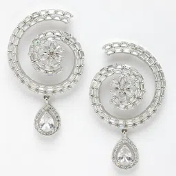 Aazeen Rhodium-Plated Circular Drop Earrings-picture-5