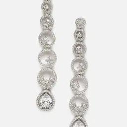 Aazeen Rhodium-Plated Circular Drop Earrings-24