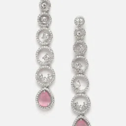 Aazeen Rhodium-Plated Circular Drop Earrings-18