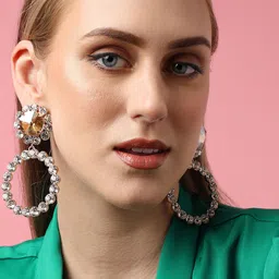SOHI Gold-Plated Stone Studded Circular Drop Earrings-72