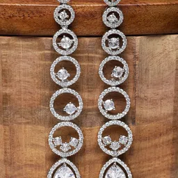 Kennice Rhodium-Plated  AD Studded Circular Drop Earrings-image-35