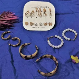 FEMMIBELLA Set Of 9 Gold-Plated Hoop & Stud Earrings-14