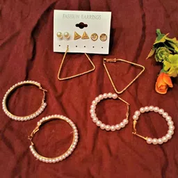 FEMMIBELLA Set of 3 Gold-Plated Hoop & Stud Earrings-31