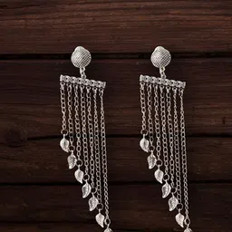 Ozanoo Silver-Toned & White Contemporary Drop Earrings-55