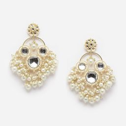 Anouk Gold-Toned Gold-Plated Kundan Contemporary Drop Earrings-73