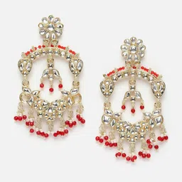 Anouk Gold-Toned Gold-Plated Kundan Contemporary Drop Earrings-91