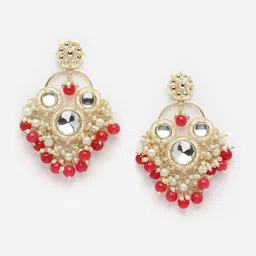 Anouk Gold-Toned Gold-Plated Kundan Contemporary Drop Earrings-92