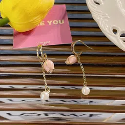 VAGHBHATT Gold Plated Floral Pearl Studded Drop Earrings-45