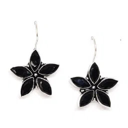 EL REGALO Silver-Toned & Black German Silver Star Shaped Drop Earrings-20