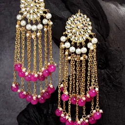 KARATCART Pink Gold Plated Floral Drop Tassel Earrings-52
