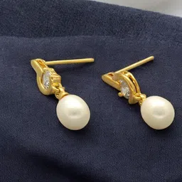 Sri Jagdamba Gold-Plated Pearls Studded Contemporary Shaped Drop Earrings-40