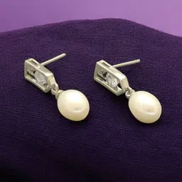 Sri Jagdamba Gold-Plated Pearls Studded Contemporary Shaped Drop Earrings-image-60