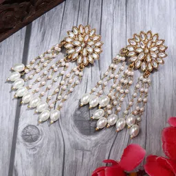 AARSHVI Kundan-Studded Pearl Beaded Contemporary Drop Earrings-17