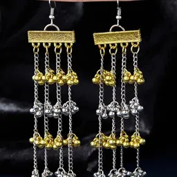 ATIBELLE Gold & Silver Plated & Ghunghroo Studded & Layered Drop Earrings-19