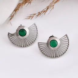 DASTOOR Silver-Plated Stone Studded Oxidised Drop Earrings-46