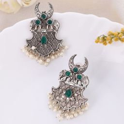 DASTOOR Silver-Plated Oxidised Drop Earrings-image-86