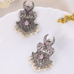 DASTOOR Silver-Plated Oxidised Drop Earrings-image-87