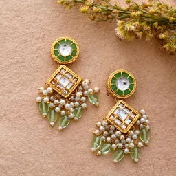 DASTOOR Gold-Plated Kundan Contemporary Drop Earrings-6