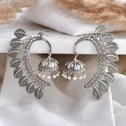 DASTOOR Silver-Plated Beaded Silver Contemporary Oxidised Drop Earrings-image-71