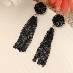 DressBerry Black Gold-Plated Tasselled Contemporary Drop Earrings-image-57