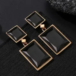 DressBerry Gold-Toned & Black Gold-Plated Contemporary Drop Earrings-8