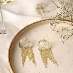 Priyaasi Gold-Plated Contemporary Tasselled Drop Earrings-24