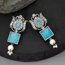 Fabindia Stone Studded & Beaded Contemporary Drop Earrings-26