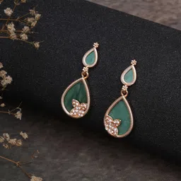 Mali Fionna Rose Gold Plated Contemporary Stone Studded Drop Earrings-image-8