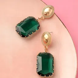 DressBerry Green Gold Plated Contemporary Drop Earrings-30
