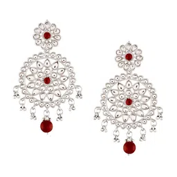 I Jewels Silver-Plated Kundan-Studded & Beaded Contemporary Chandbalis-40