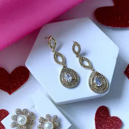 I Jewels Set Of 2 Rose Gold-Plated Drop Earrings-image-1