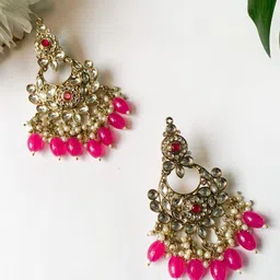 I Jewels Gold-Plated Kundan Contemporary Chandbalis-54