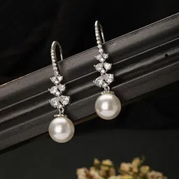 Saraf RS Jewellery Silver-Plated American Diamond Contemporary Drop Earrings-37