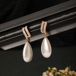 Saraf RS Jewellery Gold-Plated American Diamond Contemporary Drop Earrings-image-109