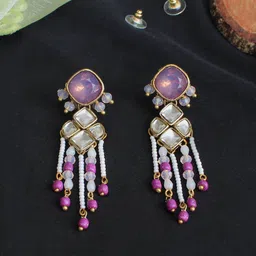 BeAbhika Gola Plated Kundan Contemporary Drop Earrings-48