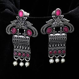 PANASH Silver-Plated & Pink Contemporary Drop Earrings-image-30