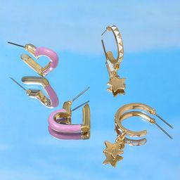 AMI Gold-Plated Set of 2 Contemporary Half Hoop Earrings-16